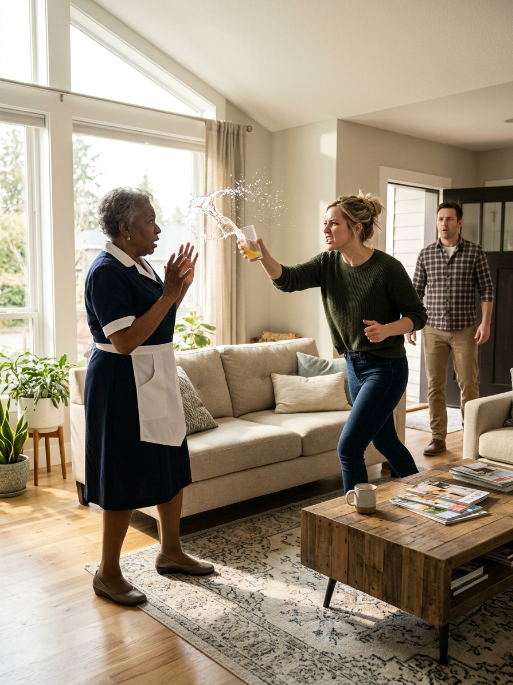 I went to my son’s house in my maid’s uniform and using a fake name—just to see what kind of daughter-in-law he’d chosen. The moment I walked in, she threw trash around as if the place were inferior to her and yelled, “Clean it up! Hurry!” I tried to suppress my anger… until finally I said, “Please, keep it clean.” She froze, then screamed, “Don’t preach to me!” and dumped a bucket of dirty cleaning water on my head. My son stood there—silent. And that’s when I realized… the test was over.