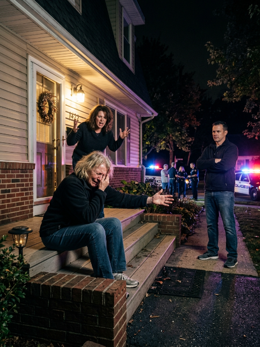 I hit the floor so hard my teeth clacked, and Tyler leaned over me like I was nothing. “Get up,” he hissed. Then Ashley grabbed my hair and yanked me toward the door. “Out. It’s three million, Mom,” she spat, loud enough for the neighbors to hear. Barefoot on my own porch, I tasted blood—and then I heard sirens. Someone finally called 911… but not everyone would walk away free.