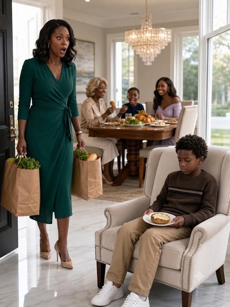 I Came Home Early and Found My Seven-Year-Old Son Eating a Cold Potato Alone While My Mother-in-Law Served Fried Chicken to Her “Real Family”—But the Secret Notebook She Forced Him to Keep Exposed Everything, and Within Hours They Were Ordered Out of My House Forever