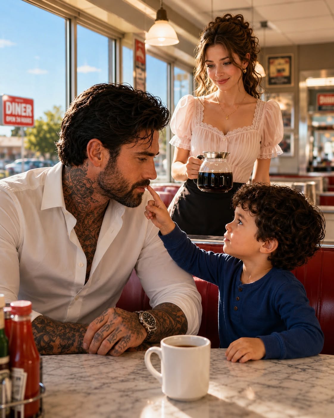 The billionaire believed he could never have a child—until my five-year-old son looked up from a diner booth and asked him, “Sir, why are your eyes wearing my