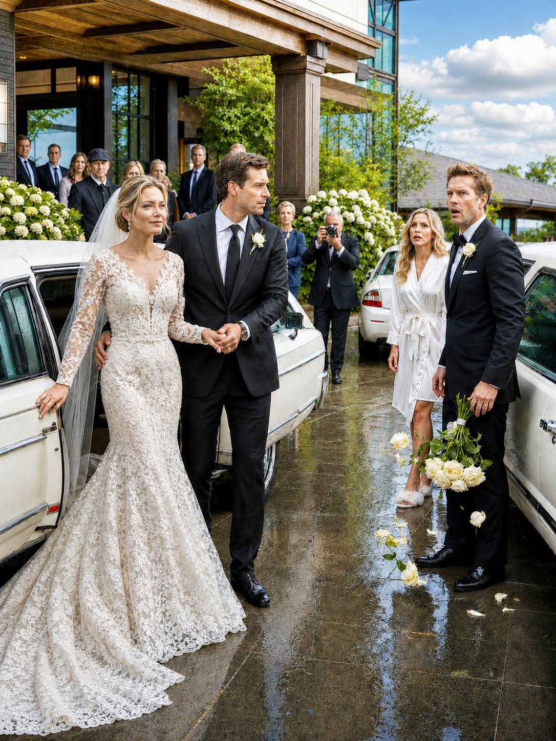 Two Wedding Cars Stopped Beneath The Same Resort Portico. One Bride Was Arriving To Become A Public Promise Before The World. The Other Had Just Married The Man Who Never Asked Her To Hide. Then My Ex-Husband Looked Through The Window, Saw The Ring On My Hand, And Dropped The Bouquet He Had Been Carrying. In That Moment, Two Love Stories Crossed Paths, And Only One Of Them Was Real.