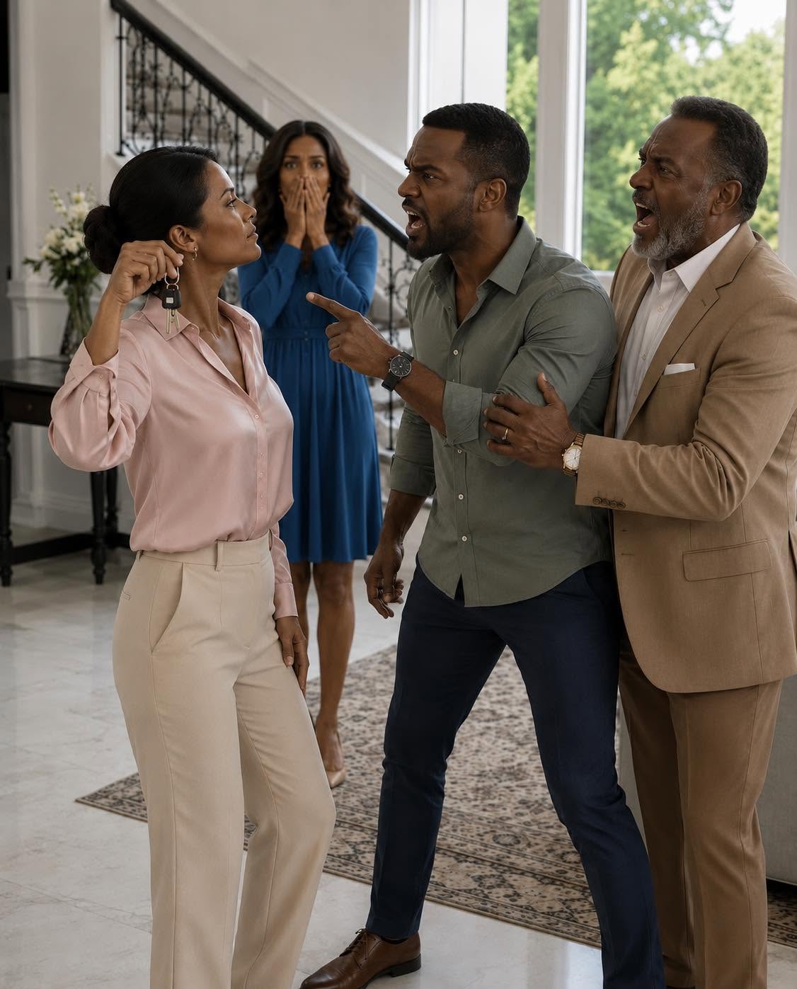 My father-in-law came to see the house my parents bought for me, but when my husband started giving rooms to his family and demanded the keys, one sentence made his dad go pale…