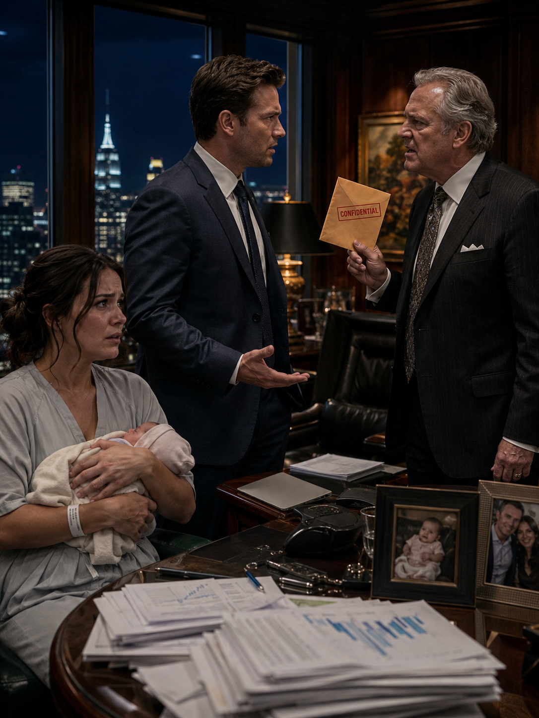 My husband chose a board meeting over our child’s high-risk birth, telling the surgeon, “I don’t support dead weight.” He had forbidden my maternity leave, forcing me to work until I collapsed. That night, my father, the company chairman, confronted him. “You think you’re untouchable?” he hissed, holding an envelope with a secret that would make my husband beg for mercy.
