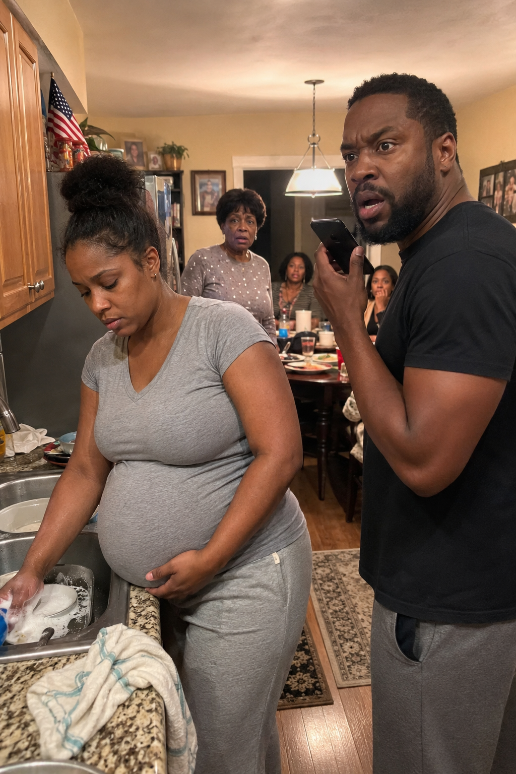 When I saw my eight-month pregnant wife standing alone at the sink washing dishes at ten o’clock at night, I picked up my phone and called my three sisters.
