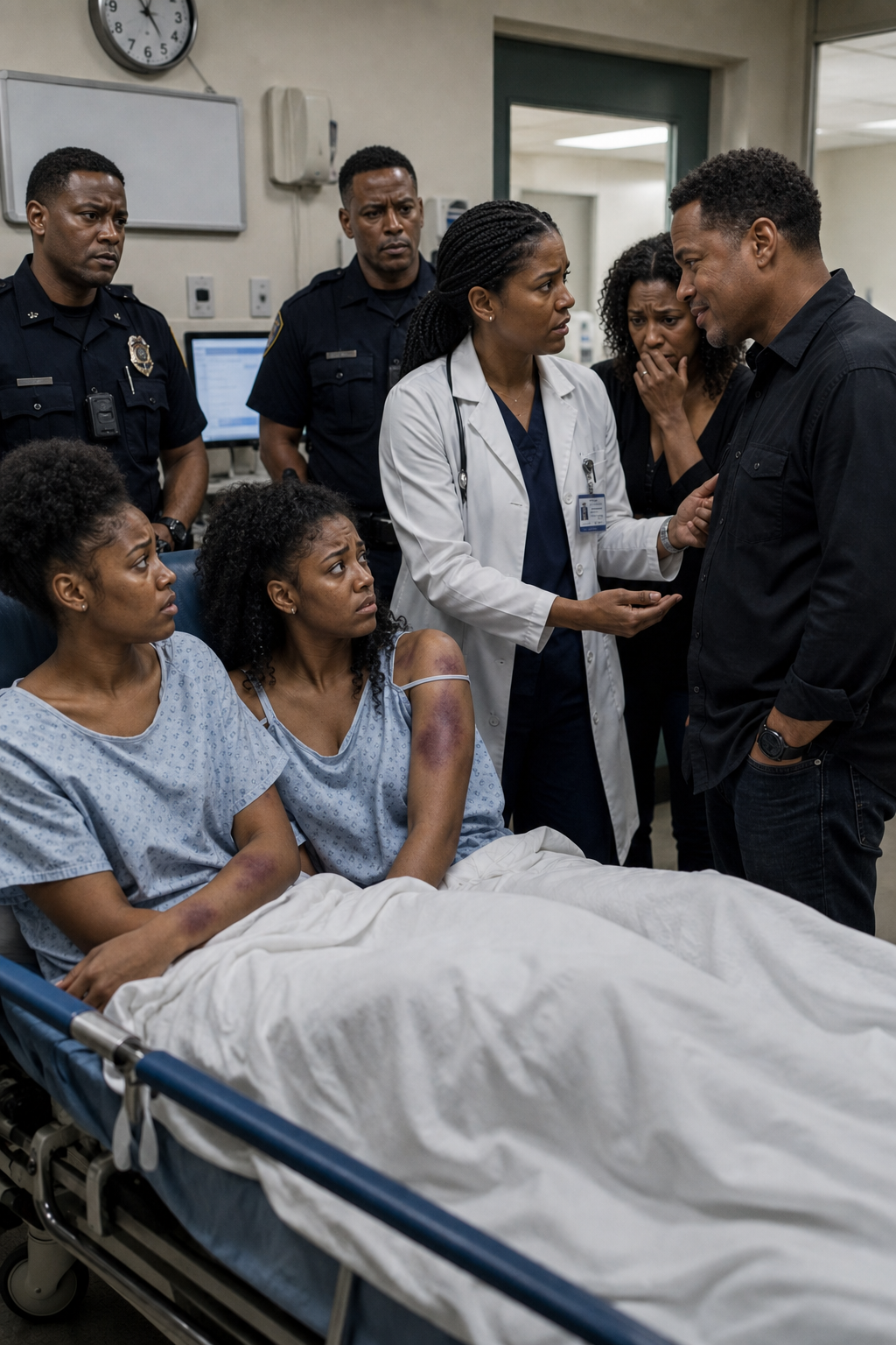 My stepfather beat my twin sister and me every day because he took pleasure in seeing us live in fear. One night, after beating us unconscious, he dragged us to the emergency room while my mother kept whispering, “They fell down the stairs.” But the doctor saw identical bruises on us, locked the clinic door, and ordered the security guard, “Call 911. Immediately.”
