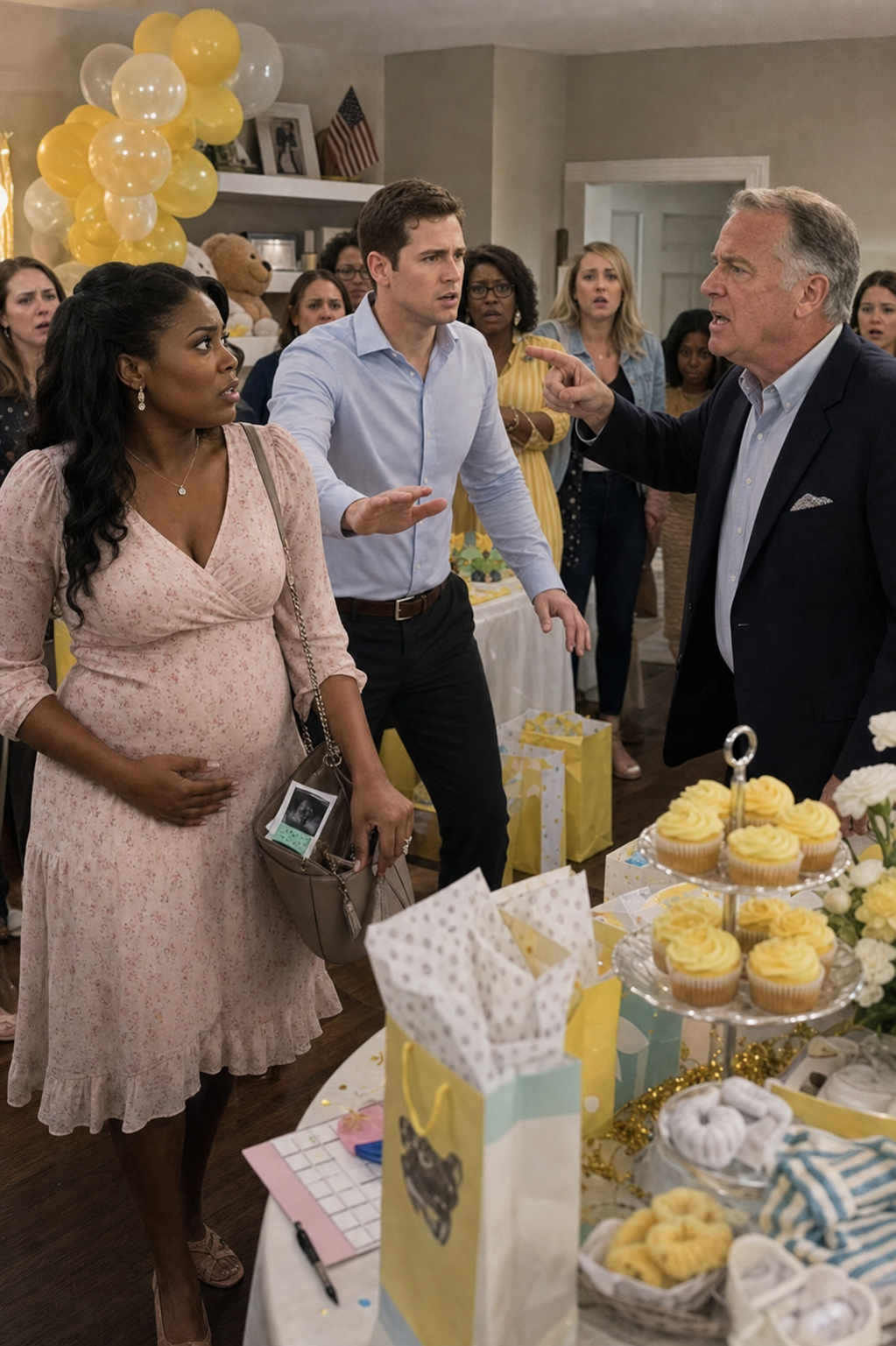 My father-in-law slapped me at the baby shower, calling me ‘defective.’ He didn’t know I was 11 weeks pregnant. The room went silent. Phones started recording. Hours later, I was in the ER. By morning, my husband had to make a choice — his father or his child.