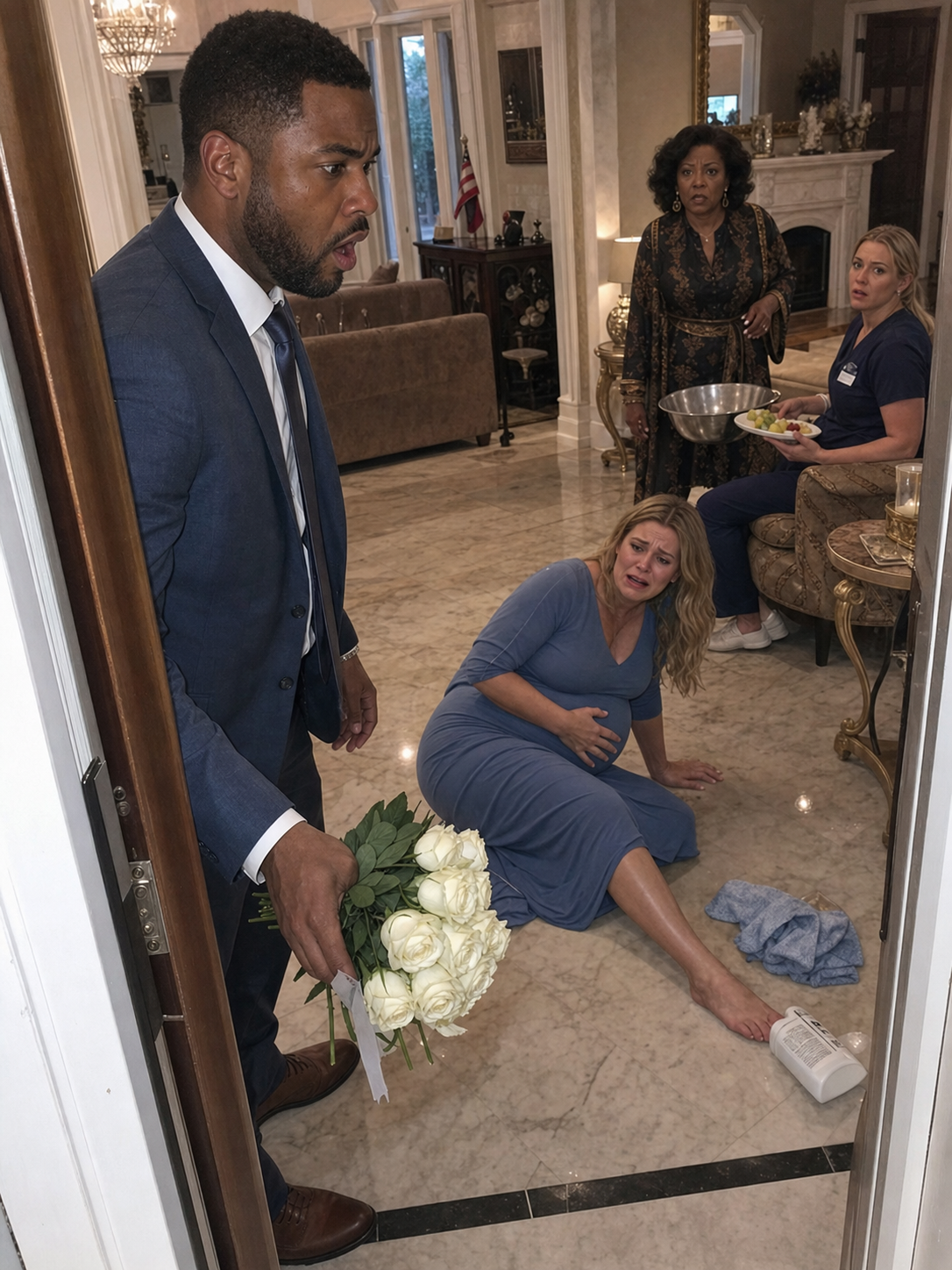 I came home early with white roses, expecting to surprise my 7-month pregnant wife. Instead, I dropped them in horror. My elite mother and a hired nurse were lounging, eating fruit, while my weeping wife scrubbed her bleeding arms with pure bleach on the floor. I didn’t yell. I locked the doors and unleashed a nightmare upon my family that…