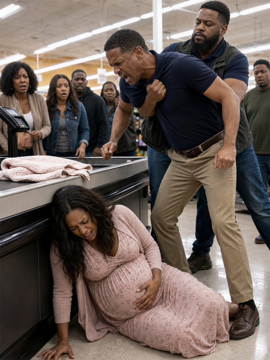 A Stranger at the Pharmacy Counter Grabbed My Husband's Arm Before He Could Hit Me Again.