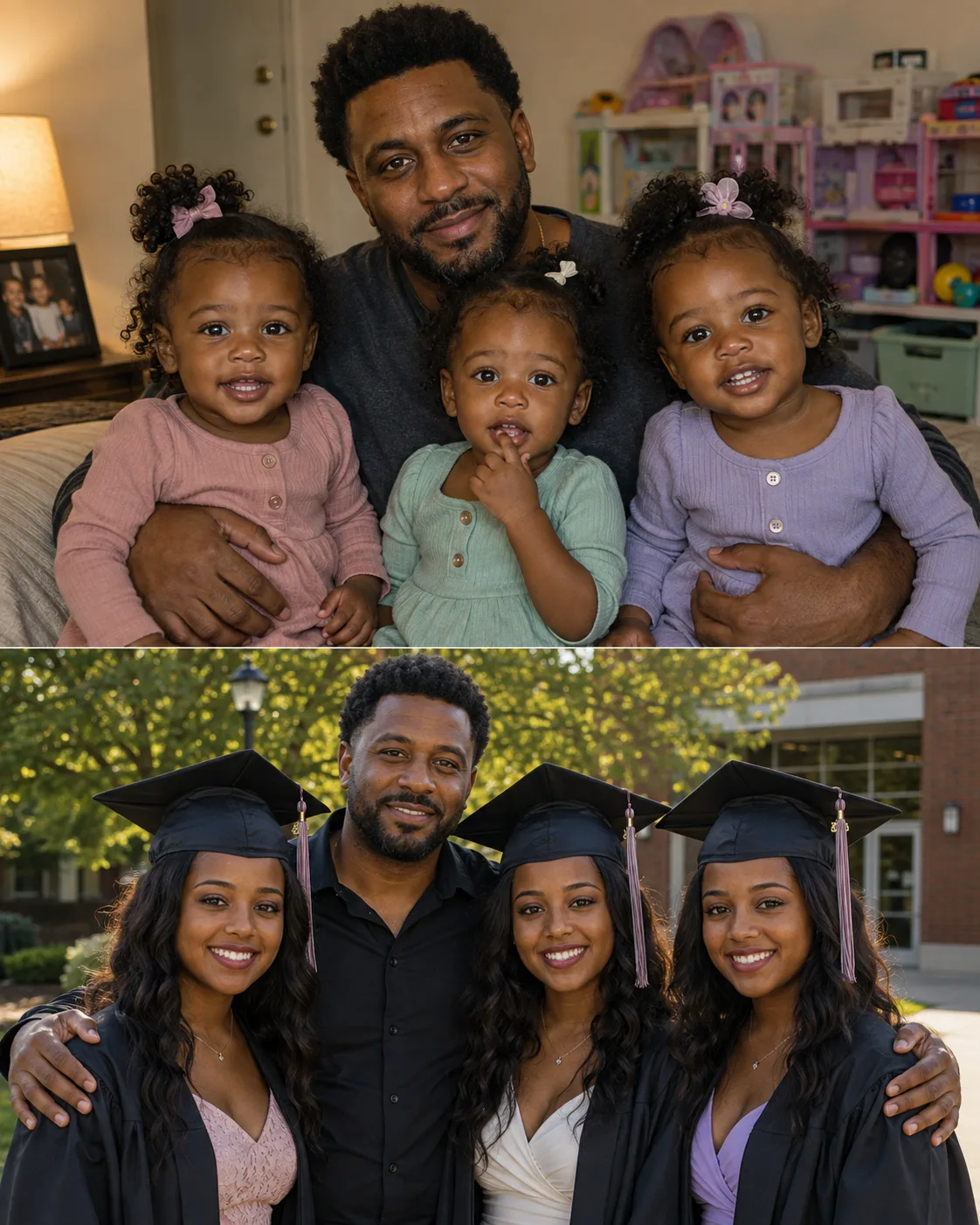 I Gave Up 22 Years of My Life Raising My Triplet Nieces—At Their College Graduation, One of Them Said, “Our Father Couldn’t Be Here Today.” My Heart Sank Because I Thought She Meant the Brother Who Abandoned Them. Then She Opened an Old Notebook, Read the First Line, and I Dropped to My Knees.
