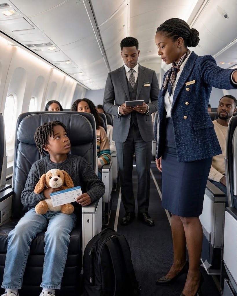 “This Is First Class. You Need to Move,” the Senior Flight Attendant Told the 9-Year-Old Flying Alone. He Quietly Pointed to Seat 2A on His Boarding Pass, but She Still Wouldn’t Believe Him — Until the Crew Saw One Name in His File