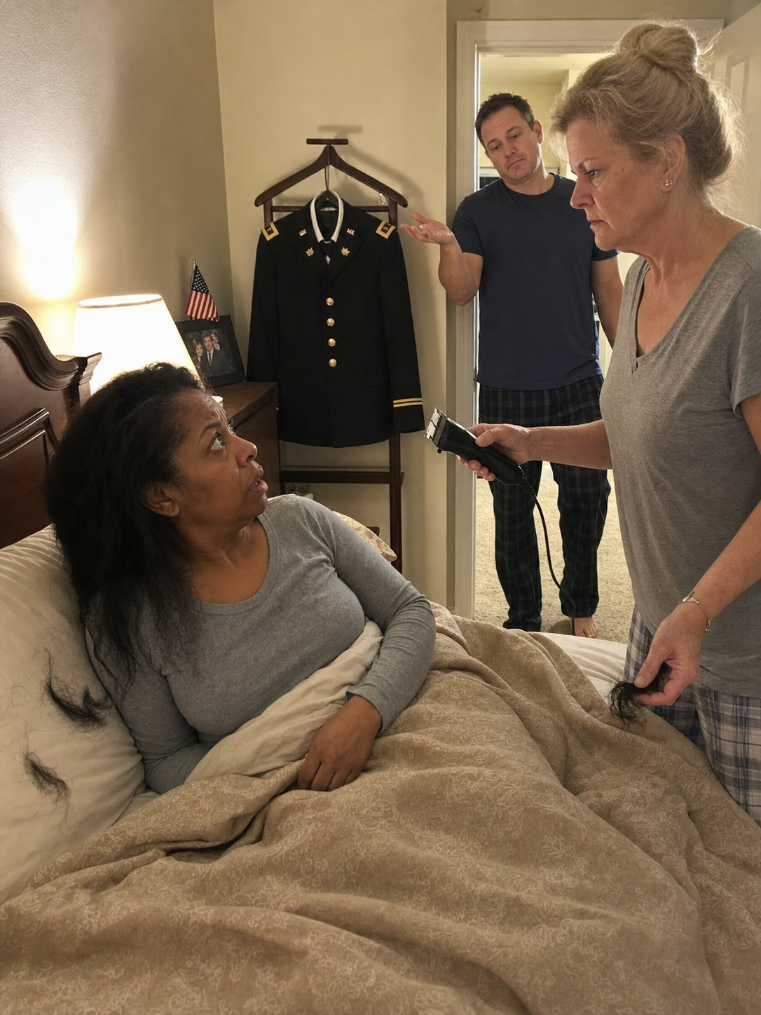 My Mother-in-Law Sh4ved My Head While I Slept — The Same Night the Army Promoted Me to My Highest Command Yet. My Husband Barely Reacted. Then I Found Out He Wasn't Even the Man I'd Married.