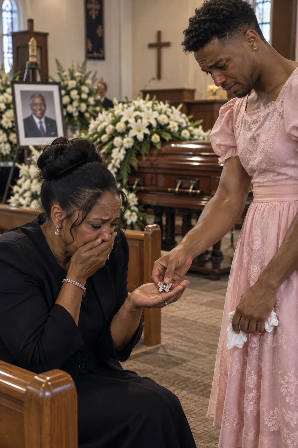 MY SON SHOWED UP TO HIS FATHER'S FUNERAL WEARING A WOMAN'S PINK DRESS—WHEN HE TOLD ME THE REAL REASON, I DROPPED TO MY KNEES IN SHOCK.