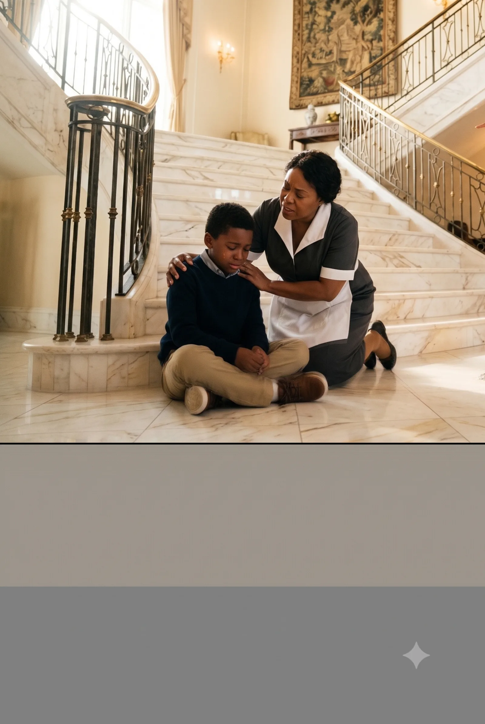 My Stepmother Thought One Push Down the Marble Staircase Would Silence a Six-Year-Old Boy Forever. But Ezra Was Still Conscious — and When the Maid Pulled Him Into Her Arms, He Raised One Trembling Hand and Pointed Straight at Her.