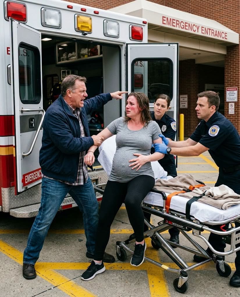 My father-in-law dragged me from an ambulance while I was in premature labor and demanded I apologize to his son. The paramedics placed me back on the stretcher—then the hospital discovered my husband had falsely registered himself as my sole medical decision-maker.