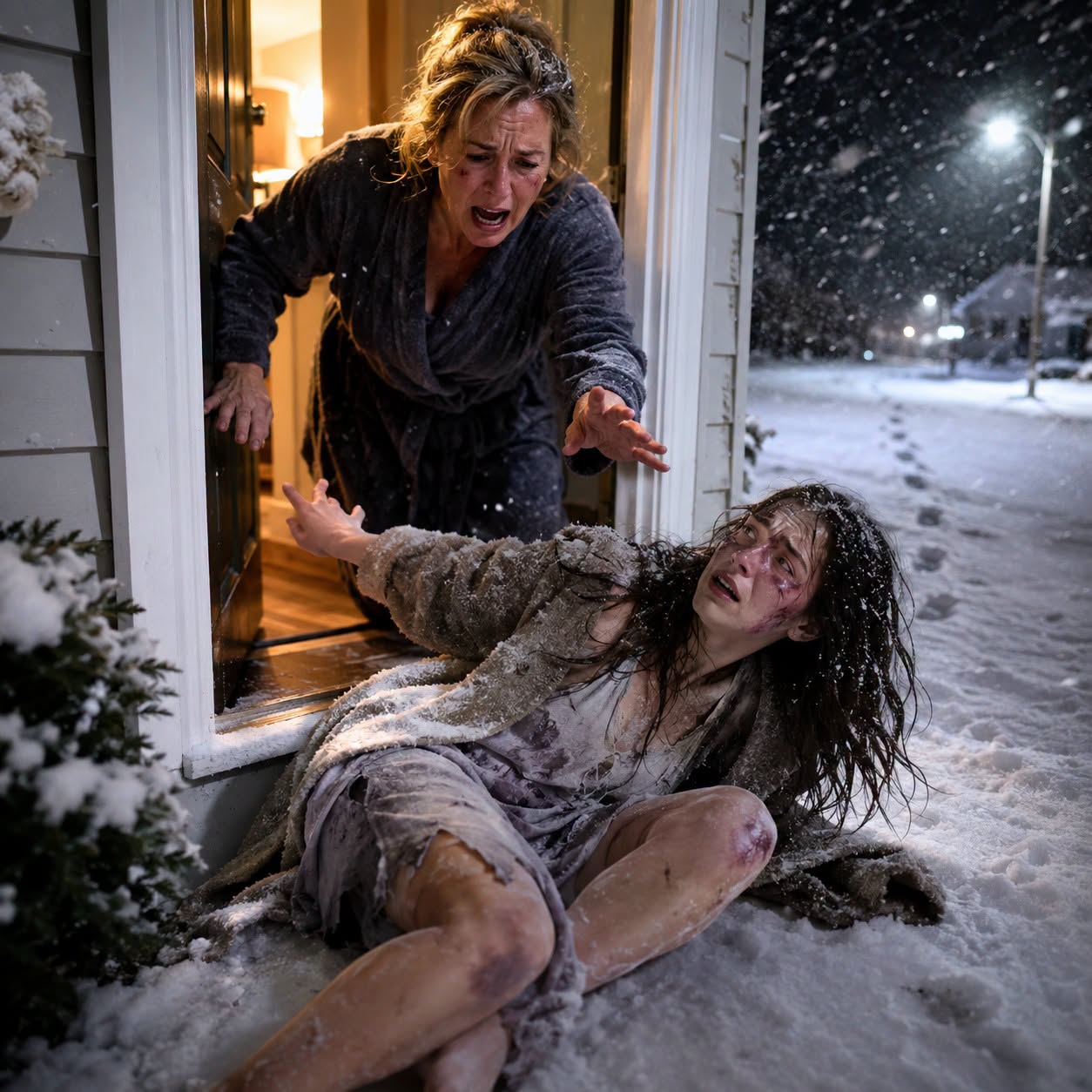 I opened the door at 4 a.m. and found my daughter barefoot in the snow, shivering so much she could barely speak. “Mommy,” she whispered, “my husband locked me out…and he said nobody would believe me.” I should have protected her sooner. I should have seen through Beckett’s perfect smile. But as I held her, I realized tonight wasn’t the end of his cruelty—it was the beginning of his punishment.