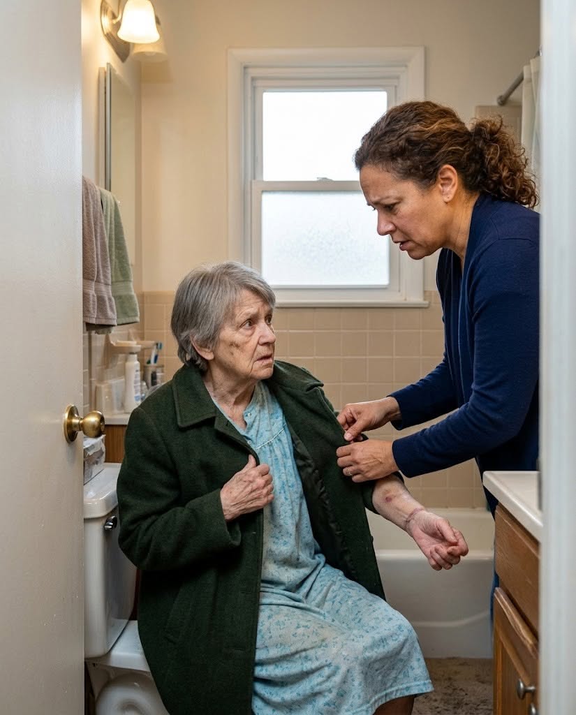 I came home to visit my 78-year-old mother and found her wearing a heavy coat indoors—until I locked the bathroom door and saw the bruises underneath.