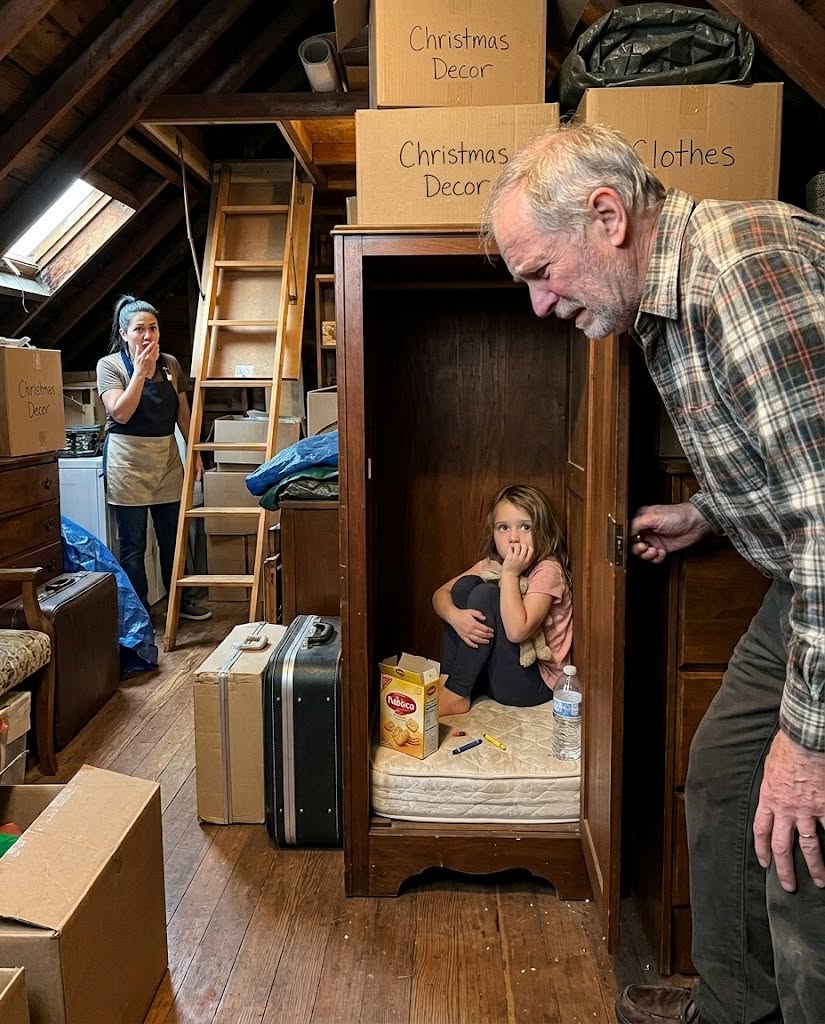 My son left his 5-year-old daughter locked in my attic with crackers while he flew to Hawaii—until my cleaner heard crying behind the wardrobe.