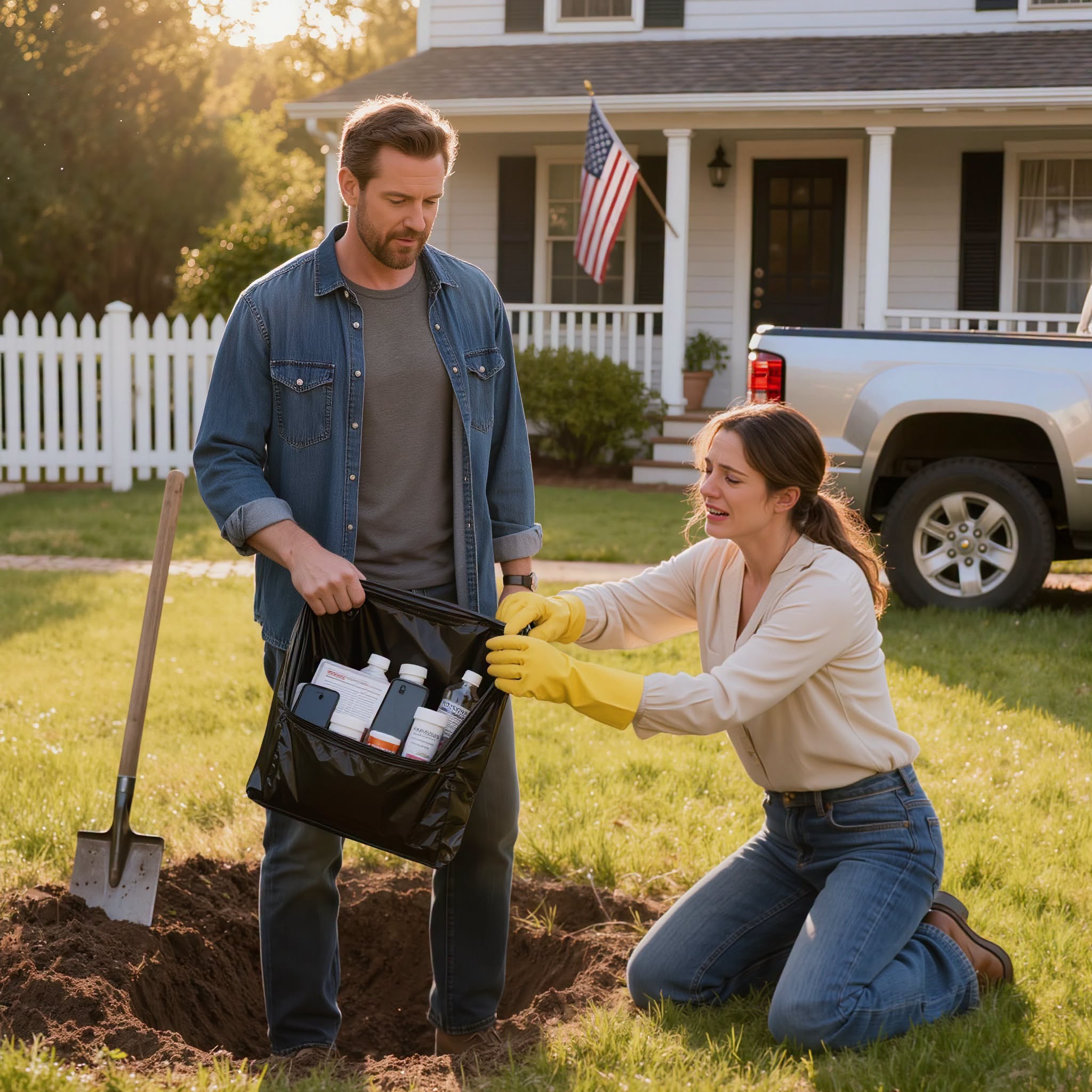 I Came Home Two Days Early and Found My Wife Scrubbing the House With Bleach—Then I Learned She Had Lied About Our Son, and When My Shovel Struck Plastic Beneath the Freshly Turned Backyard Soil, She Fell to Her Knees and Begged Me Not to Open It