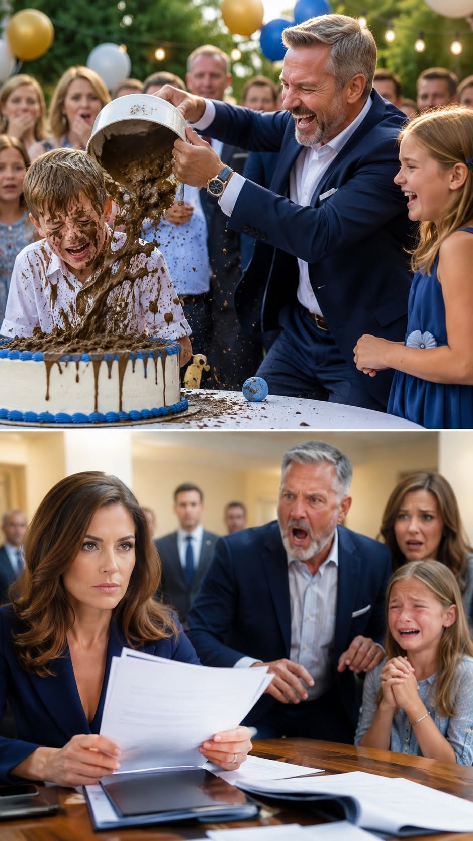 Mud exploded across my ten-year-old son’s birthday cake while thirty-seven guests watched in stunned silence. My father raised his champagne and laughed, “I promised your niece an iPhone if she did it.” I didn’t scream.