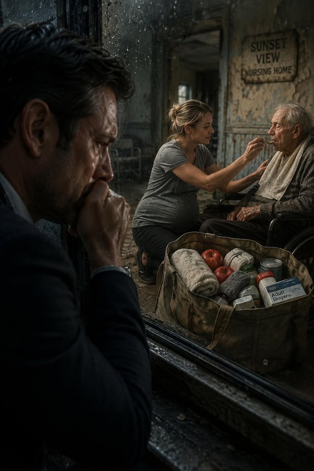 "**A Millionaire Followed His Pregnant Cleaner—Then What He Saw Inside a Forgotten Building Made Him Cry**  At **3:17 on a rain-soaked Friday afternoon**, millionaire Adrian Mercer stood outside the cracked window of an abandoned-looking nursing home, staring at the pregnant woman he had secretly followed across town."