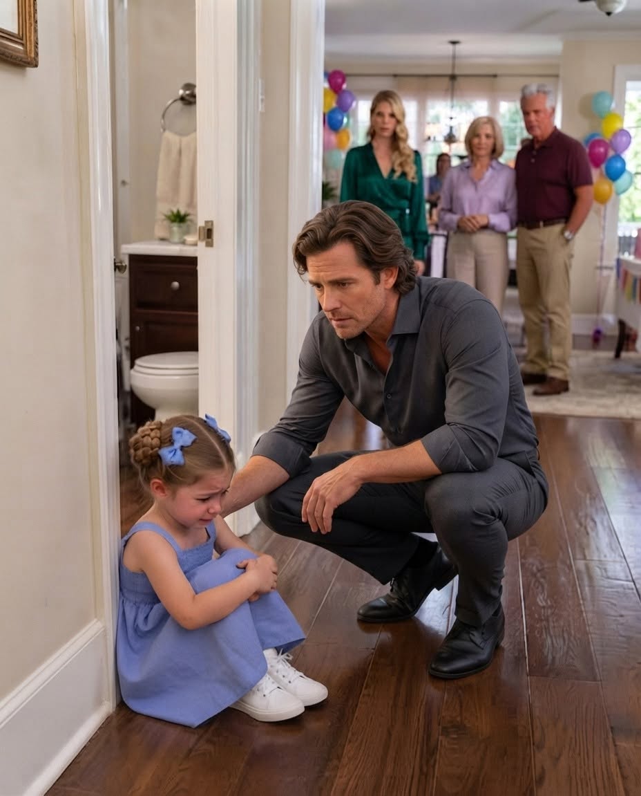 My five-year-old daughter was hiding from her aunt in the middle of a family birthday party when she looked up at me and whispered, “Daddy… am I supposed to say sorry?” A few minutes later, one small piece of proof uncovered the lie my parents had been working so desperately to protect.