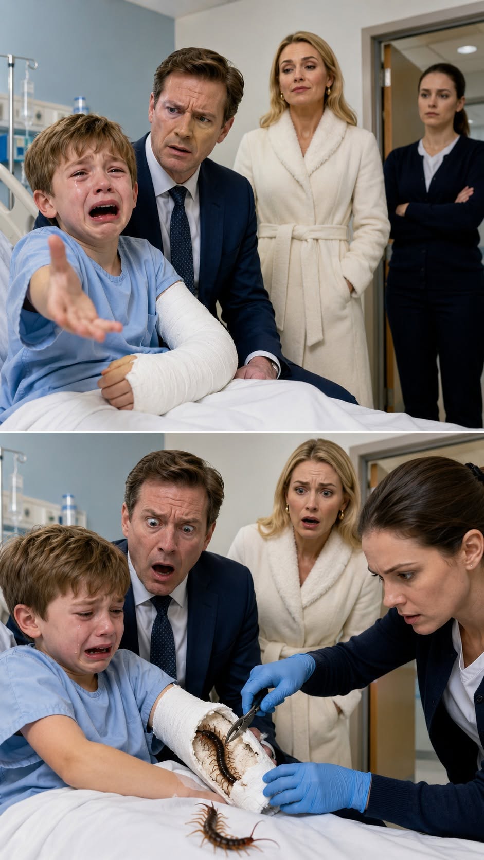 omg “Cut it off my arm!” I screamed, sobbing so hard I could barely breathe. My father thought I was losing my mind, and my stepmother smiled like she had already won. But when my babysitter cracked open the cast she was never supposed to touch, something horrible fell out—something alive. That was the night we discovered her revenge was colder, crueler, and far more planned than anyone imagined.