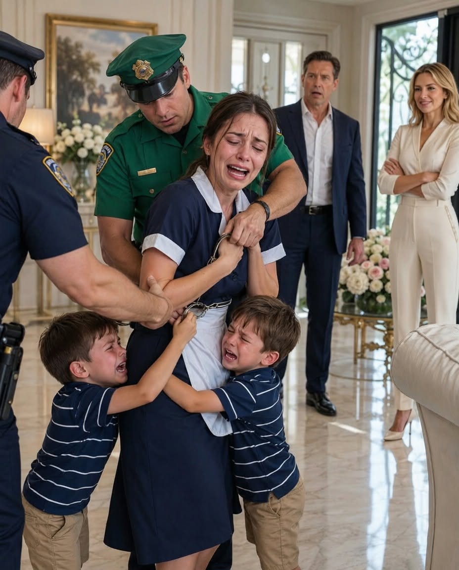 My six-year-old twin boys screamed in panic while police officers placed handcuffs on their nanny. “She st0le from this family,” my wife smirked coldly as the officers pulled the sobbing woman toward the front door. My sons were terrified