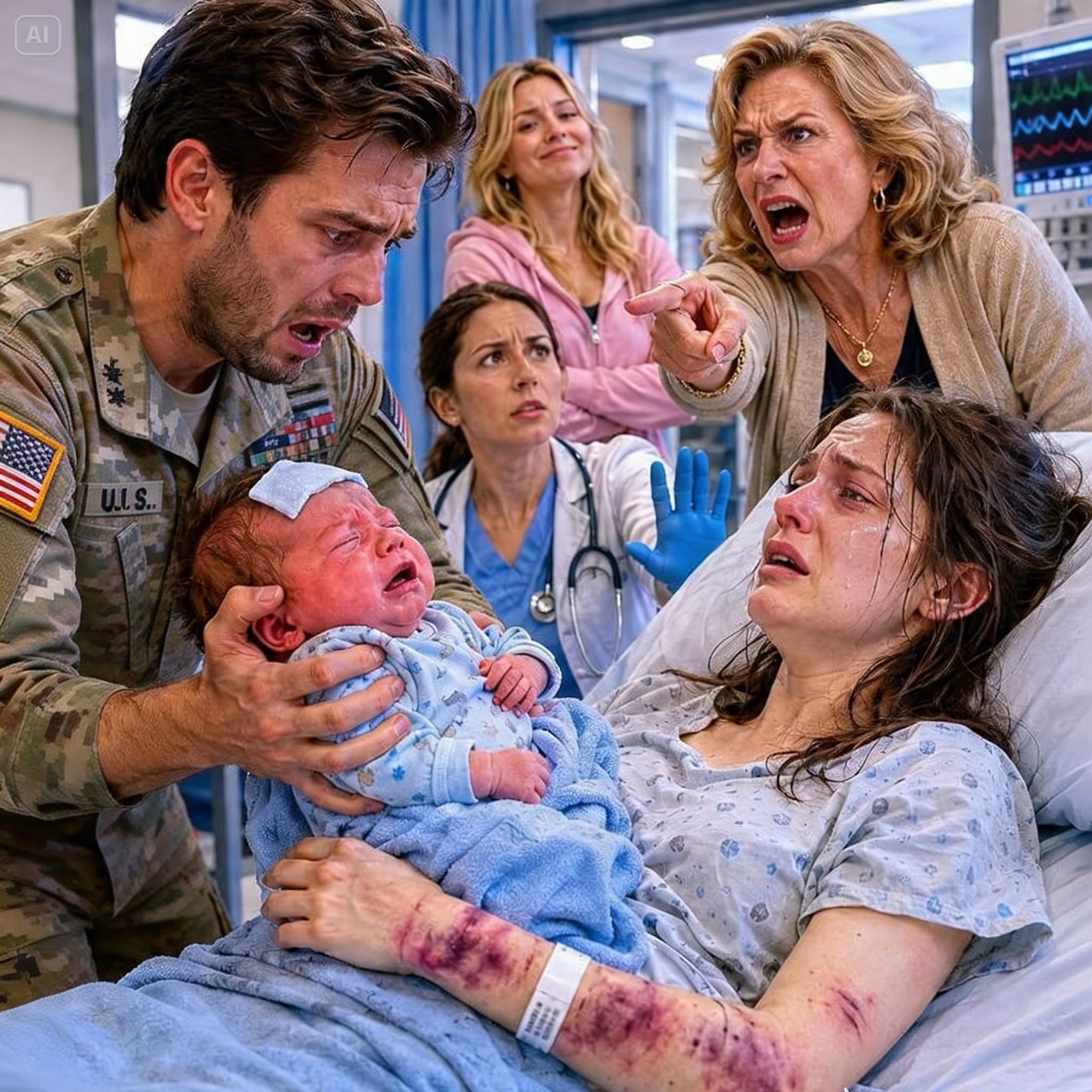 "After eight months of military service, I returned home to find my newborn son burning with fever and my wife collapsed beside his crib, bruises covering her arms. My mother sneered, “She needed discipline,” while my sister added, “And the baby is her problem.” I said nothing—until military police, child services, and my lawyer entered behind me. By sunrise, they were arrested, disinherited, and locked out of the house they thought they owned.