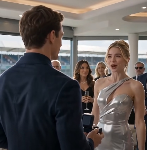 An arrogant socialite publicly laughs at and rejects her quiet boyfriend's marriage proposal, mocking his seemingly modest background.