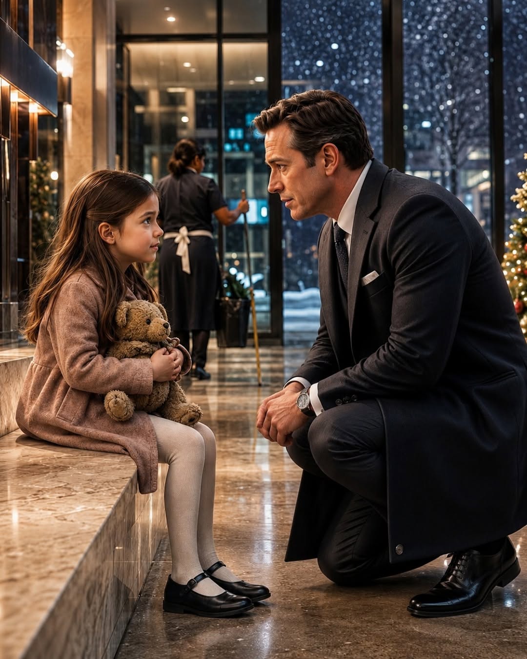 At 11 p.m., I found a little girl sitting alone in the lobby of my company while a snowstorm raged outside. She wasn't crying. She wasn't calling for help. She was simply waiting for her mother—a sick janitor who was working herself into the ground to stay alive. Hours later, I opened her employee file and discovered something that made my blood run cold.