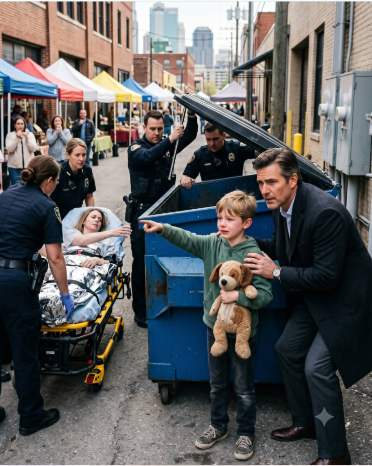 No One Believed The 8-Year-Old Screaming, “My Mom Is Inside That Dumpster”—Not The Market Vendors, Not The Police, Not Even The Millionaire Who Drove Away… But Guilt Brought Him Back Before Sunrise, And The Recording Hidden Inside The Boy’s Torn Stuffed Dog Exposed A Voice No One In The Courtroom Was Prepared To Hear