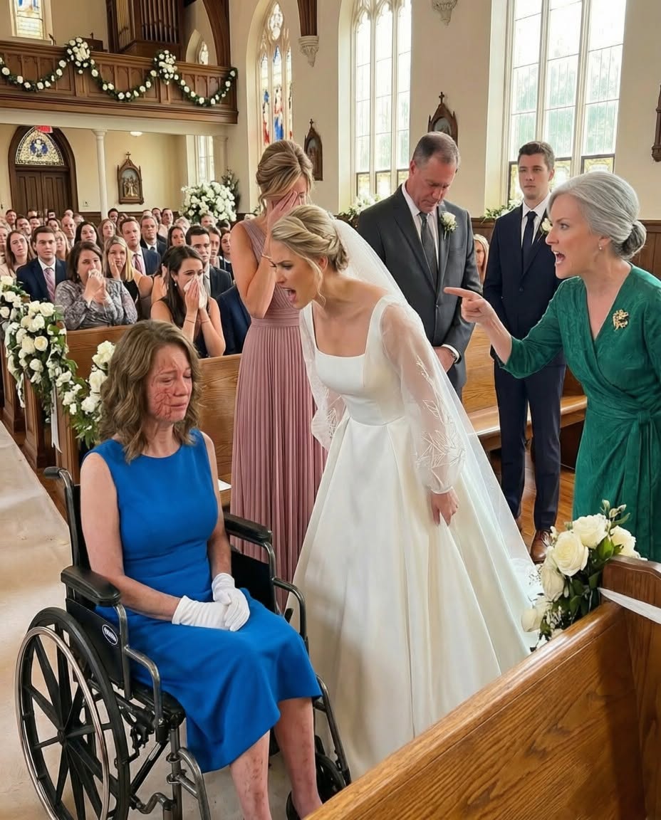 I was burned all over my body after saving my little sister from a house fire when she was ten. Years later, I came to her wedding in a wheelchair, and she whispered, “Go sit in the back. You’re ruining my perfect wedding.” Then the groom’s mother stood up and said five words that froze everyone.