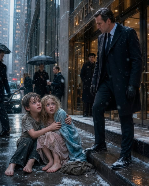 Freezing boy hugs baby sister — until a millionaire CEO stops and says, “I’m taking you with me