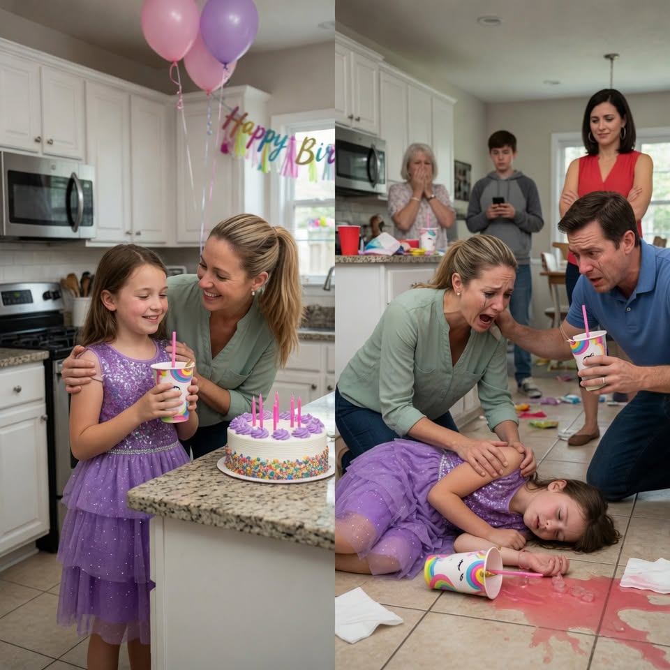 My seven-year-old fell to the kitchen floor during her birthday party, and when my husband smelled her drink, everything about my family changed.