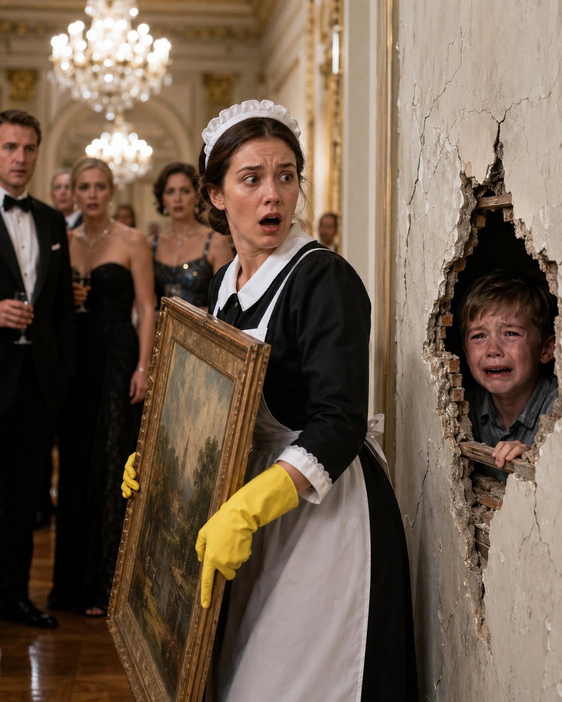 THE HOUSEKEEPER FOLLOWED THE SOUND OF A CHILD’S CRY — AND FOUND THE BILLIONAIRE’S NEW WIFE’S TERRIFYING SECRET SEALED BEHIND A HIDDEN BASEMENT WALL…