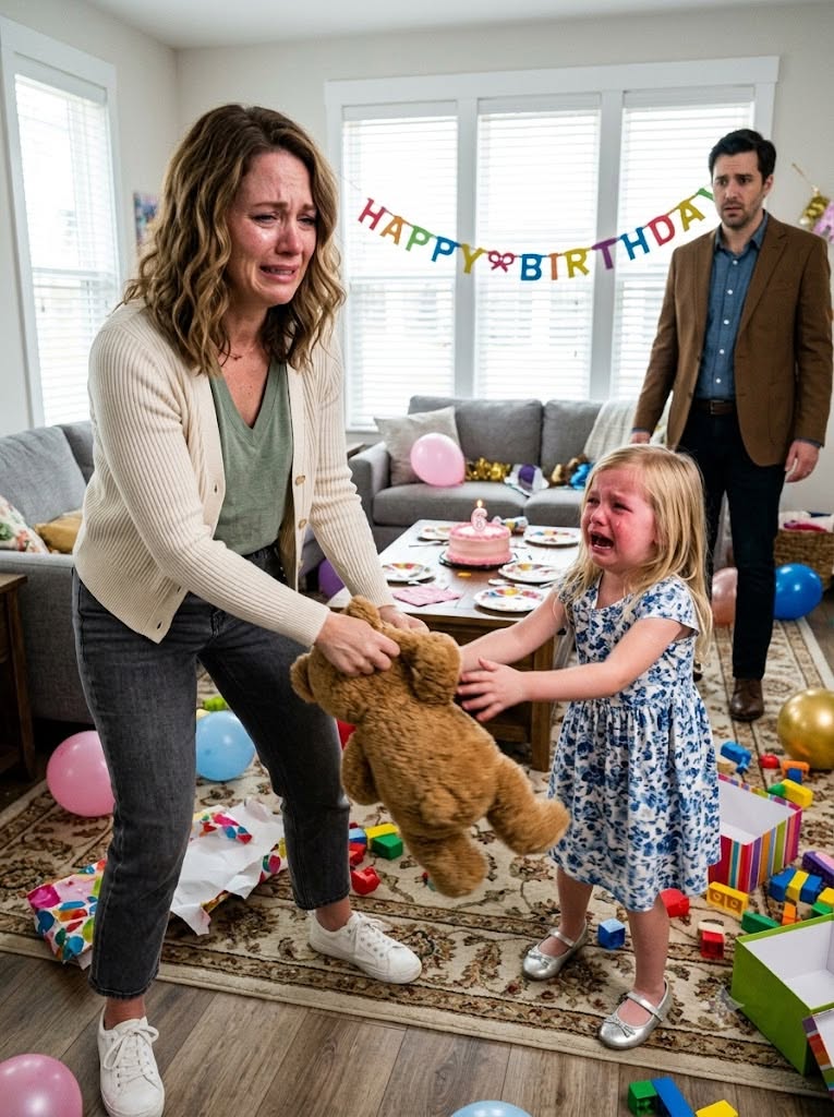My in-laws sent my 6-year-old daughter a cute brown teddy bear for her birthday. She smiled for a second, then suddenly froze and asked, “Mommy, what is it?” When I looked closer, my face went pale