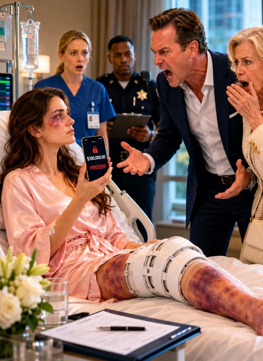 I was lying in a hospital bed with my leg shattered, blood still staining my clothes, when my husband didn't ask if I was alive. Instead, he snapped, It's a fracture, not an excuse. Minutes later, the police read my medical report, I froze our $100,000 joint account with one phone call, and for the first time, he realized the woman he had spent years underestimating wasn't powerless at all.