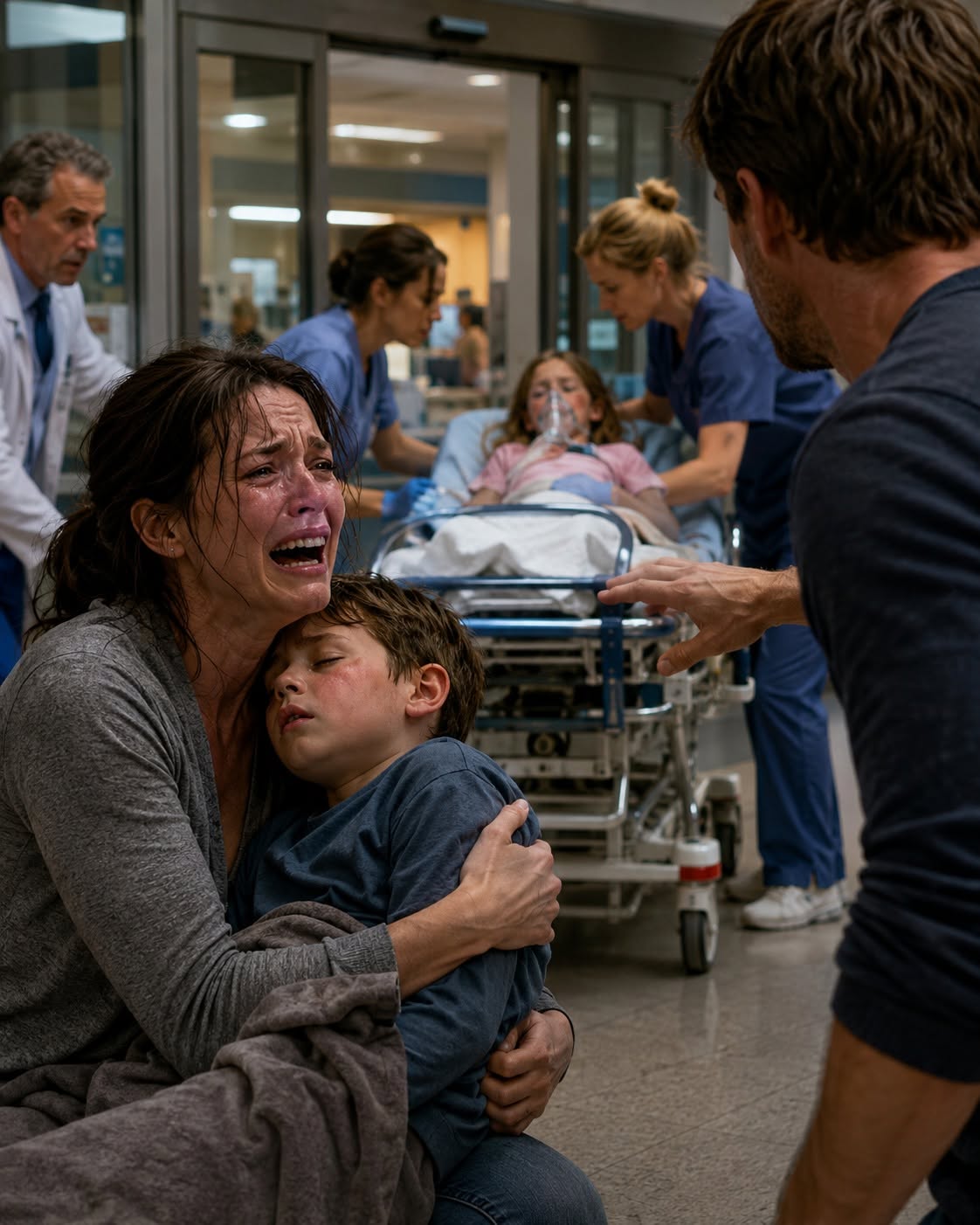My husband carried his mistress’s daughter into the ER ahead of our own son, even while our little boy shook with fever and convulsed in my arms. He made certain the other child was treated first. The following day, he returned, pleading with our son to forgive him, but the doctor blocked his path and said, “You came too late.”