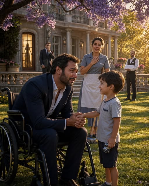 The cleaning lady’s six-year-old son asked the wheelchair-bound billionaire one simple question: “Uncle, why are you crying?” Ten minutes later, the richest man in the city held the boy’s hand and sobbed, “Stay and save me… and I’ll leave you everything I own.” But the child’s answer made every person in the garden go silent.