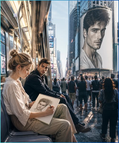 She Sketched a Stranger on the Subway, and the Next Morning His Face Covered Times Square