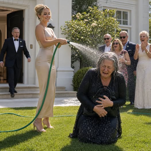 At my son’s engagement party, his future wife blasted me with a garden hose in front of thirty guests and mocked, “People like you don’t belong at weddings like ours.” I simply clutched my grocery bag against my chest, letting my phone record everything while I waited for the instant she discovered exactly who she had chosen to humiliate.