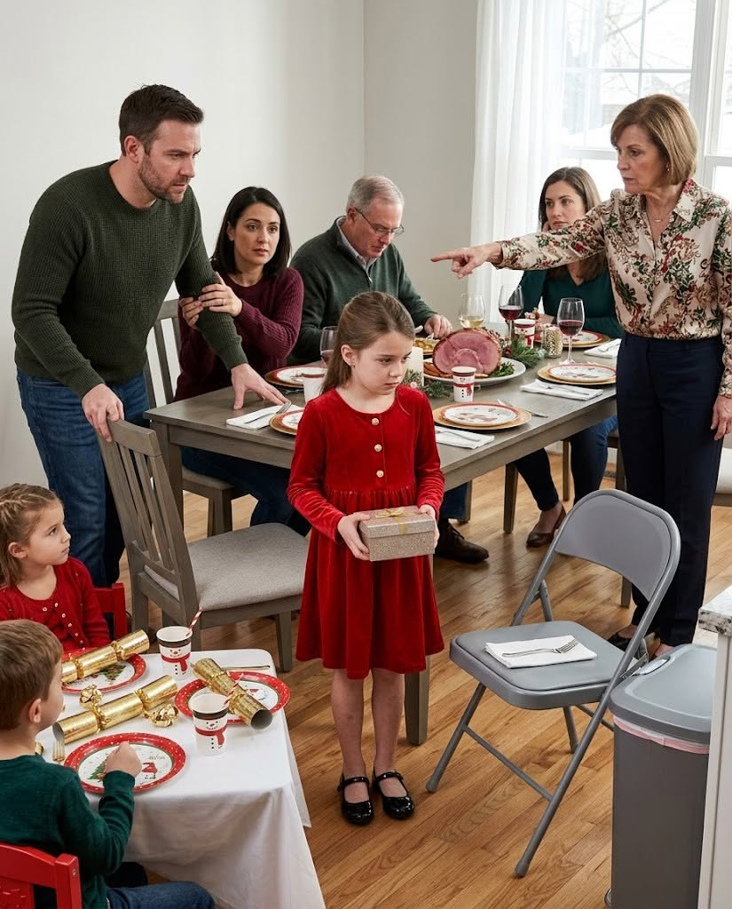 At Christmas dinner, my mother pointed to the folding chair beside the trash can and said, “Leah can sit there