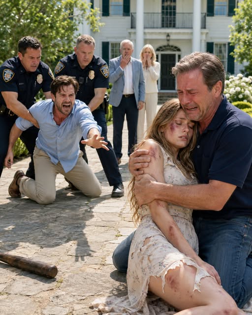 My daughter choked out, “Dad, help,” moments before the call went completely silent. I raced down the highway at 100 mph, driving straight toward her in-laws’ mansion. When I got there, my son-in-law stood across the porch, holding a baseball bat with a smug grin on his face. “This is a private family matter,” he said icily. “Your daughter needed to be disciplined.”