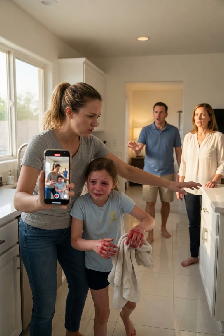 My daughter called me from inside a locked bathroom and whispered, “Grandma burned my fingers because I grabbed some bread.” I rushed to that picture-perfect house expecting an apology, but her father said, “Don’t exaggerate. She was just trying to discipline her.” In that moment, I realized my nightmare was only beginning...