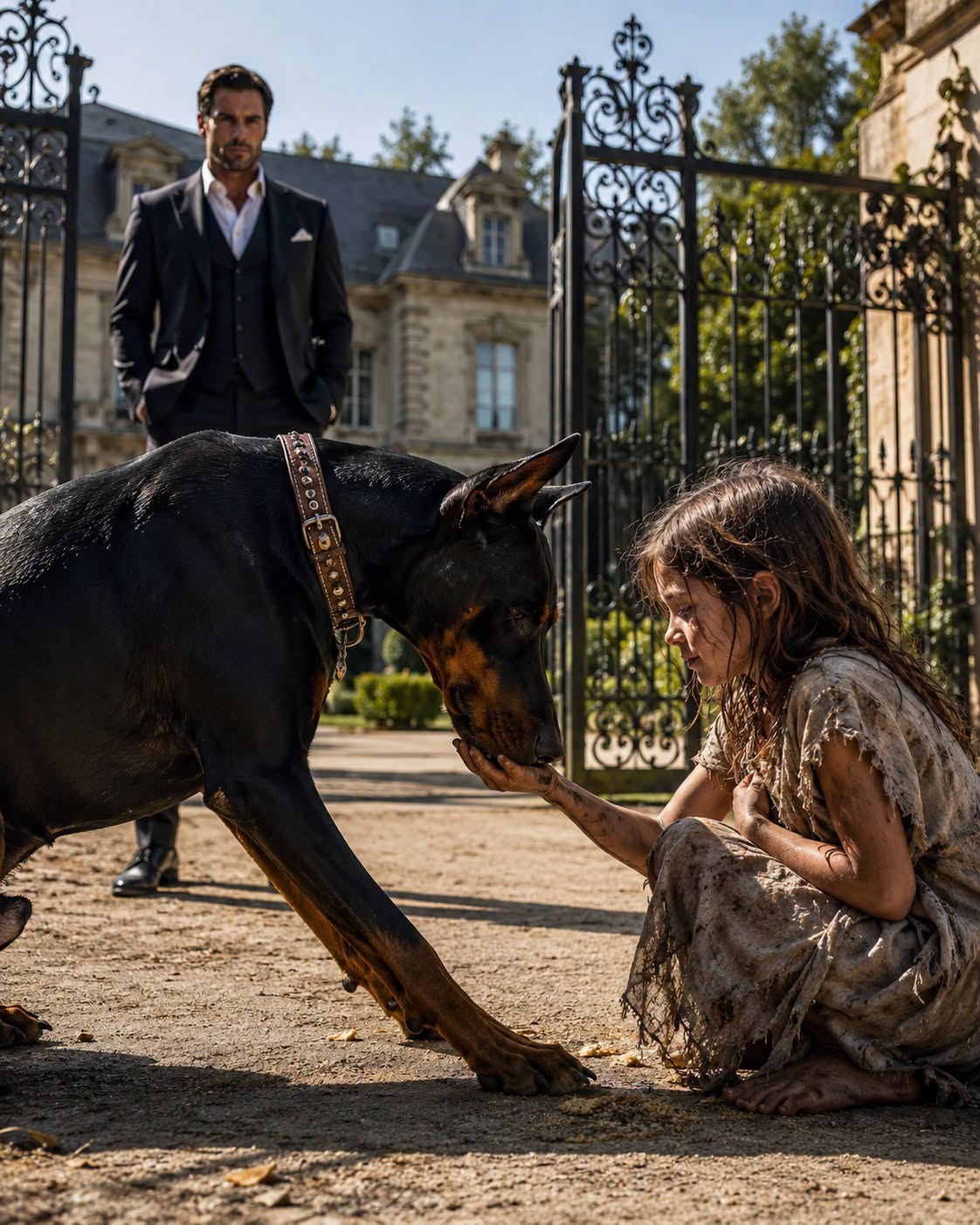 The billionaire's killer dog knelt before a starving girl—Then she whispered a name nobody recognized.