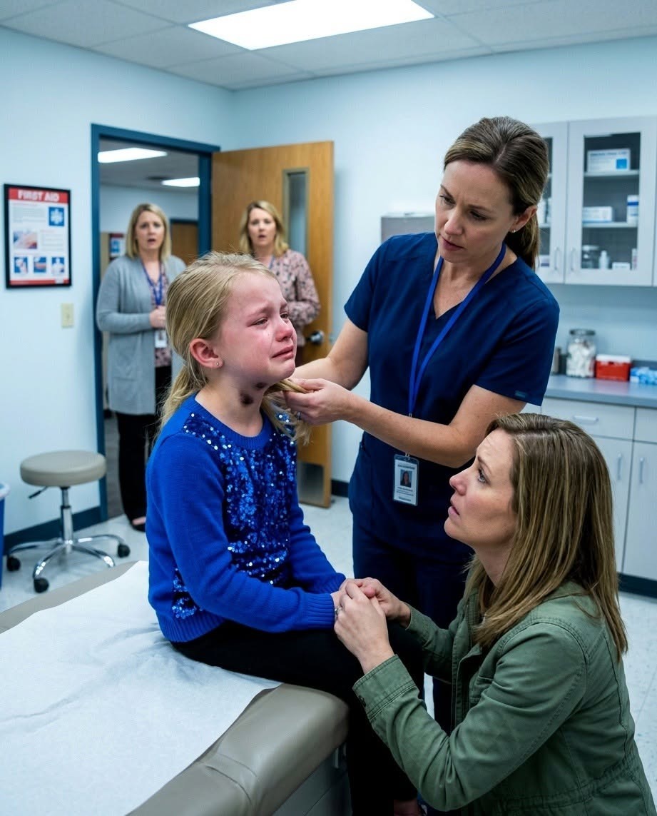 The School Nurse Rolled Her Eyes When My Daughter Refused To Eat Because “It Hurt To Swallow”—Then She Saw The Blackened Line Beneath Her Chin.