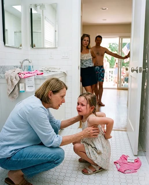 During a family pool party, my four-year-old granddaughter refused to put on her swimsuit. "My tummy hurts," she murmured, sitting apart from everyone. My son brushed it off, and his wife warned me not to interfere. But when I stepped into the bathroom, the little girl slipped in behind me. Her hands shook as she whispered, "Grandma… the truth is… Mom and Dad…"