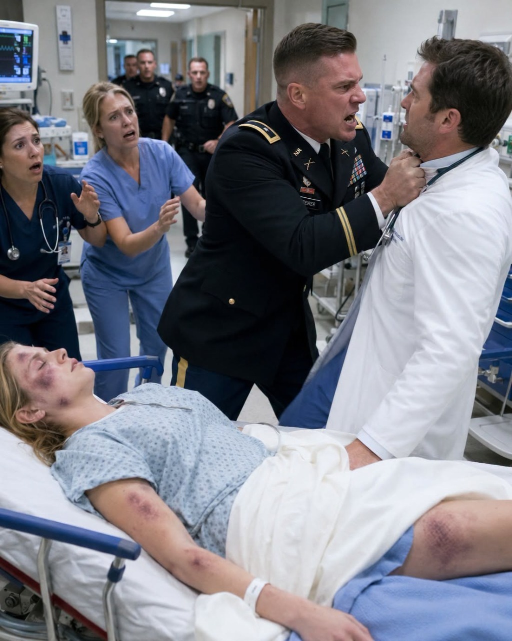 My husband beat me until I lost consciousness, then calmly told everyone at the hospital I had “slipped in the shower.” He thought he had covered every trace of what he’d done, but the moment the chief of emergency medicine walked into my room, took one look at my injuries, and recognized me as his younger sister, the lie he had built his entire life around began to fall apart.