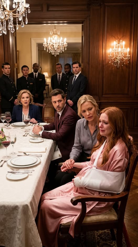 I arrived at my daughter’s house for Sunday dinner and found her struggling to serve the table with one arm locked in a sling. Her mother-in-law chuckled, “My son finally taught her what a real wife is supposed to be.” Her husband leaned back in his chair and added, “She knows the rules now.” I didn’t raise my voice. I simply sat beside my daughter, stayed perfectly calm… and made one quiet phone call.