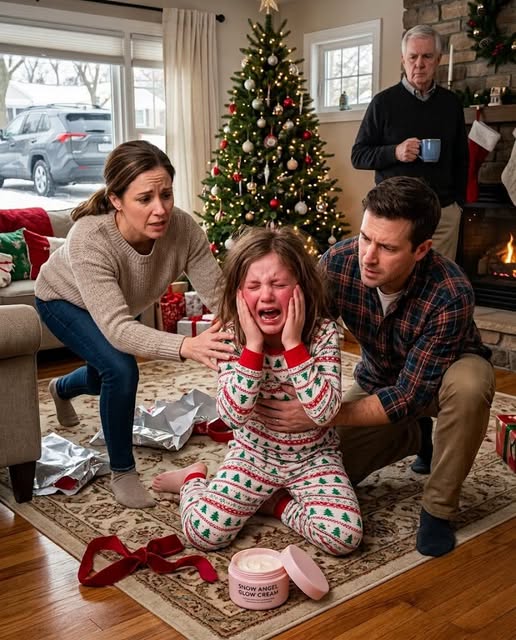 On Christmas morning, my 9-year-old daughter opened a gift box from my father-in-law. Seconds later, she screamed that her face was burning. My husband rushed her to the hospital, but hours later, he returned with police officers. What they found inside our home exposed a truth none of us were ready for.